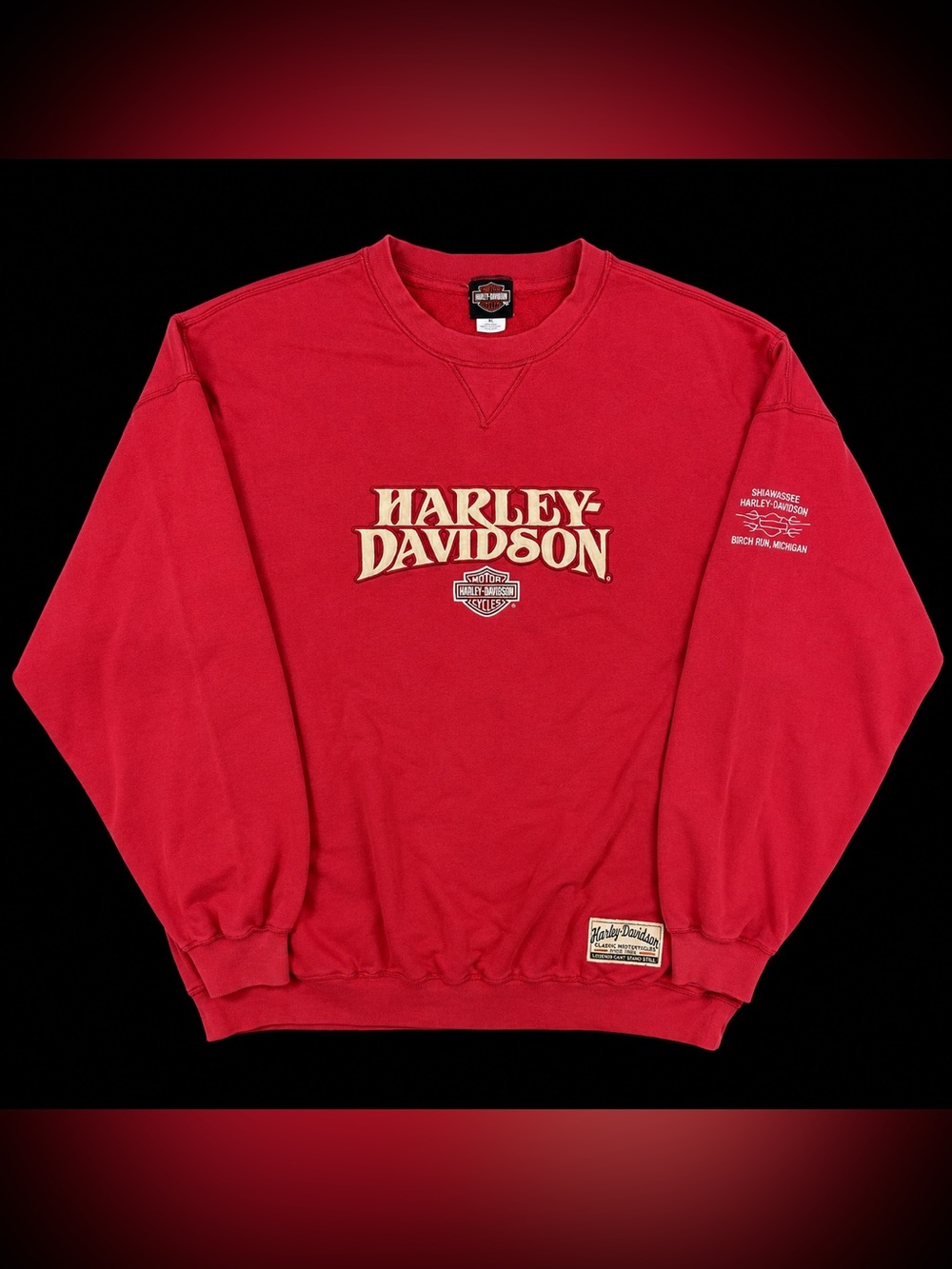 Harley Davidson Red Crewneck Sweatshirt XL Birch Run MI Embroidered Logo
